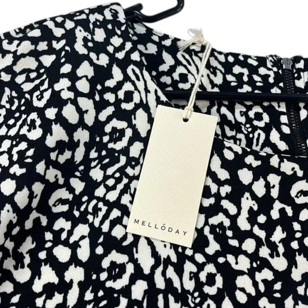 Melloday Top Black White Geometric Print Zip Back Short Sleeve Women’s XL - Picture 5 of 10